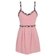 Chanel Pink Tweed and black frayed dress runway collectors