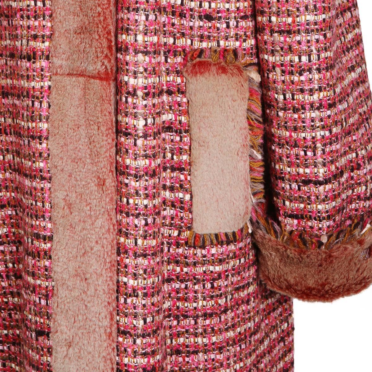 Chanel Pink Tweed and Fur Parka, Fall 2001 In Excellent Condition In Los Angeles, CA