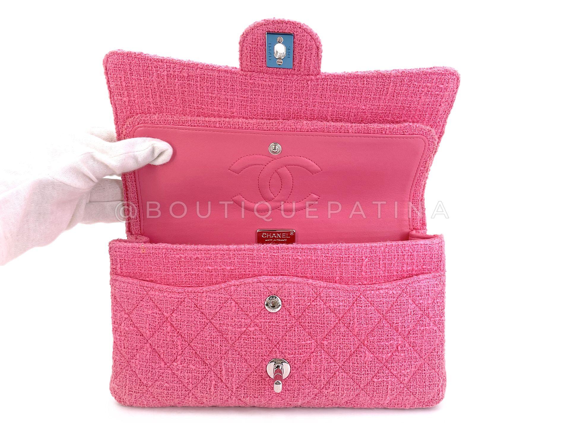 Chanel Pink Tweed Crystal Sakura Flower Flap Bag Silicone SHW 68348 For Sale 6
