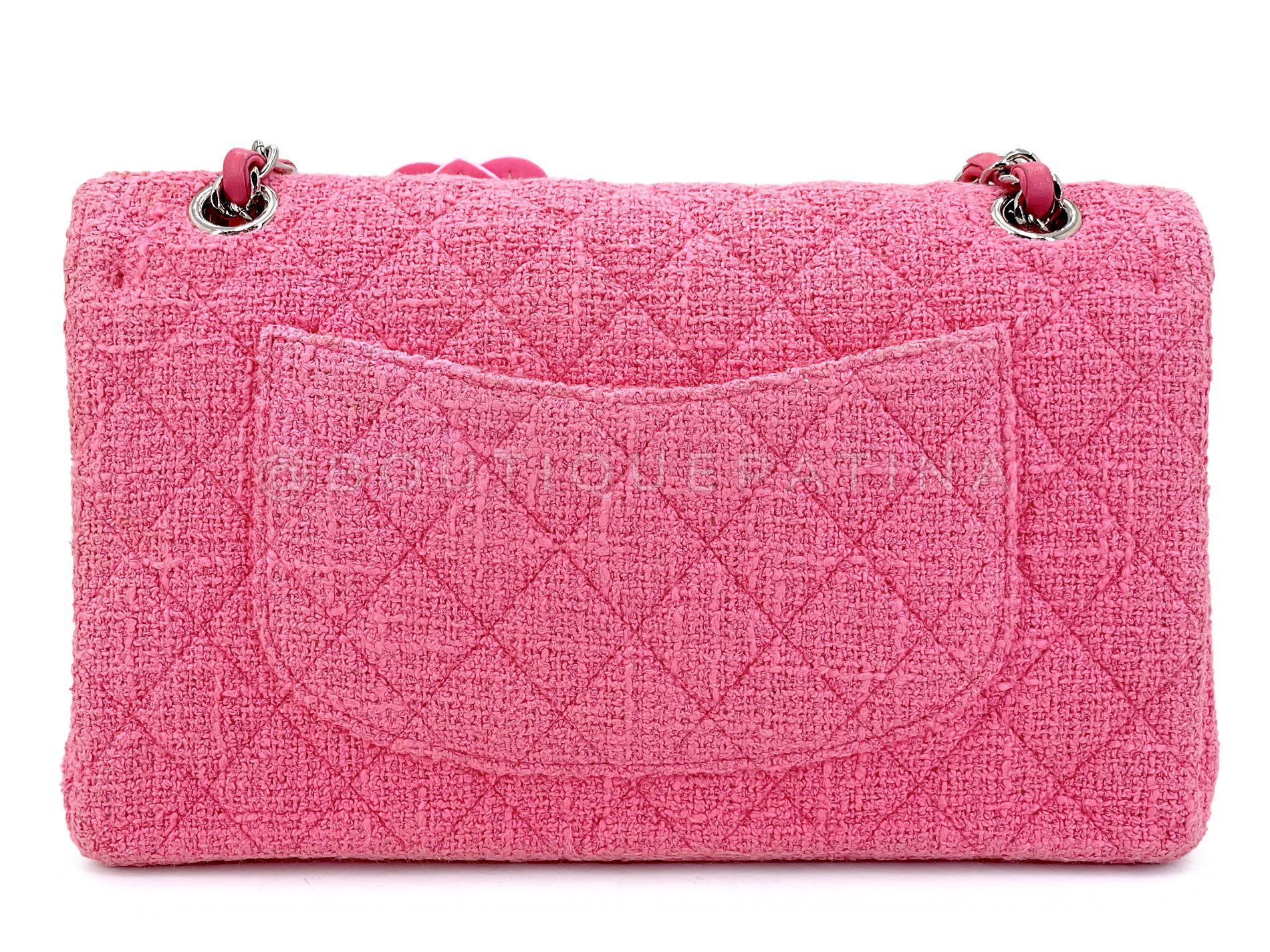 Chanel Pink Tweed Crystal Sakura Flower Flap Bag Silicone SHW 68348 For Sale 1