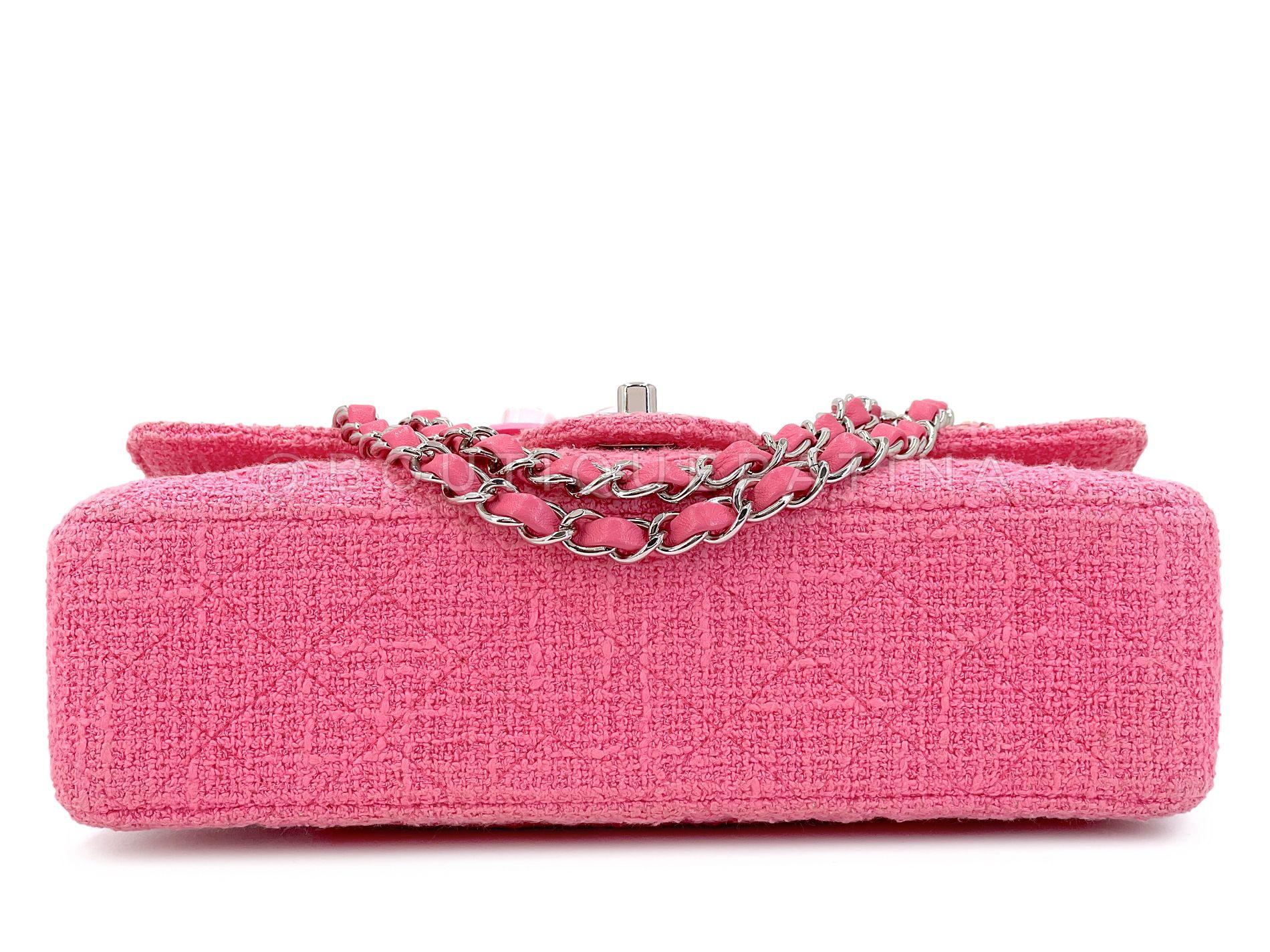 Chanel Pink Tweed Crystal Sakura Flower Flap Bag Silicone SHW 68348 For Sale 2