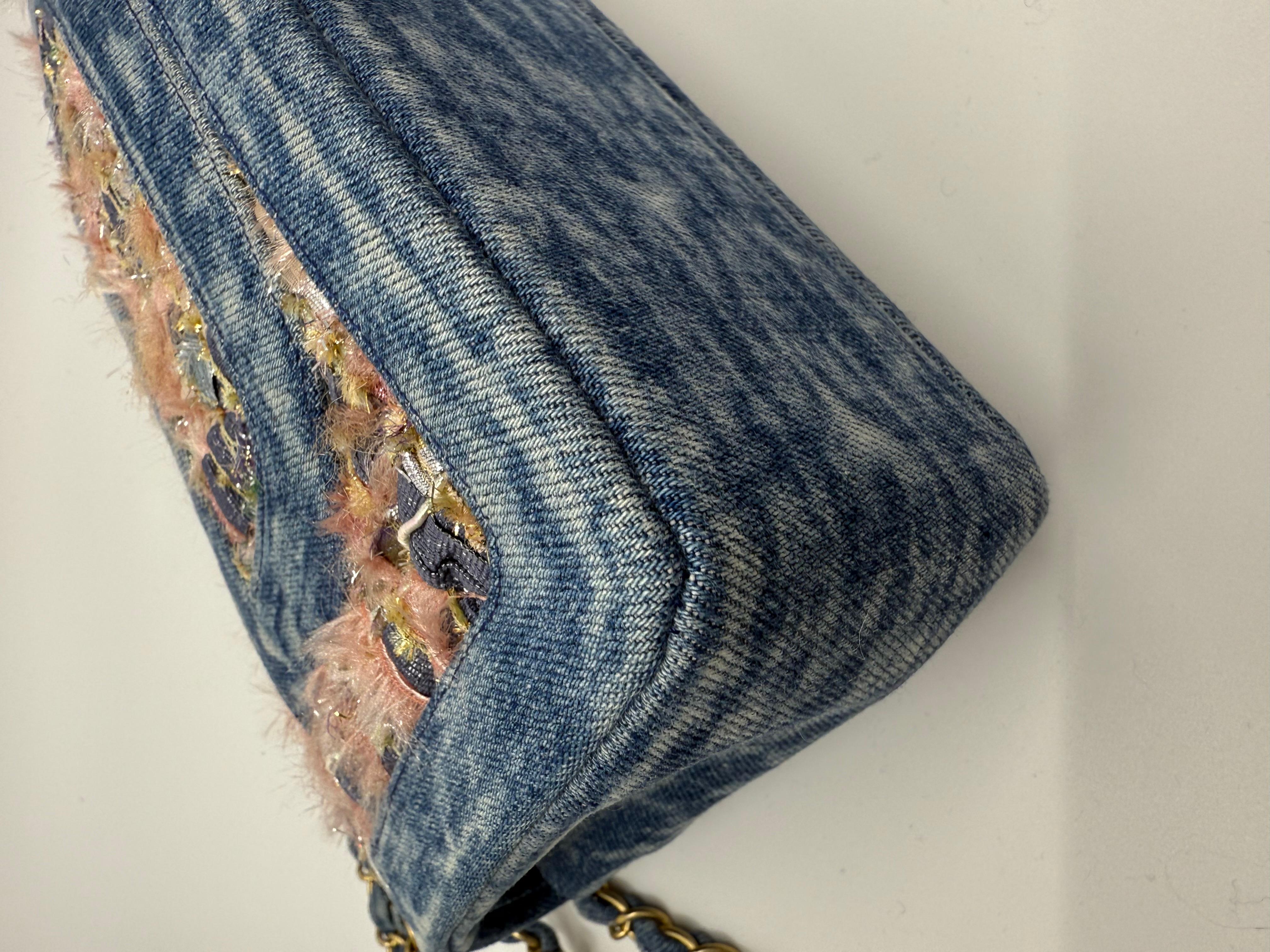 Chanel - Sac classique à double rabat en tweed rose - Sac à rabat moyen en vente 7