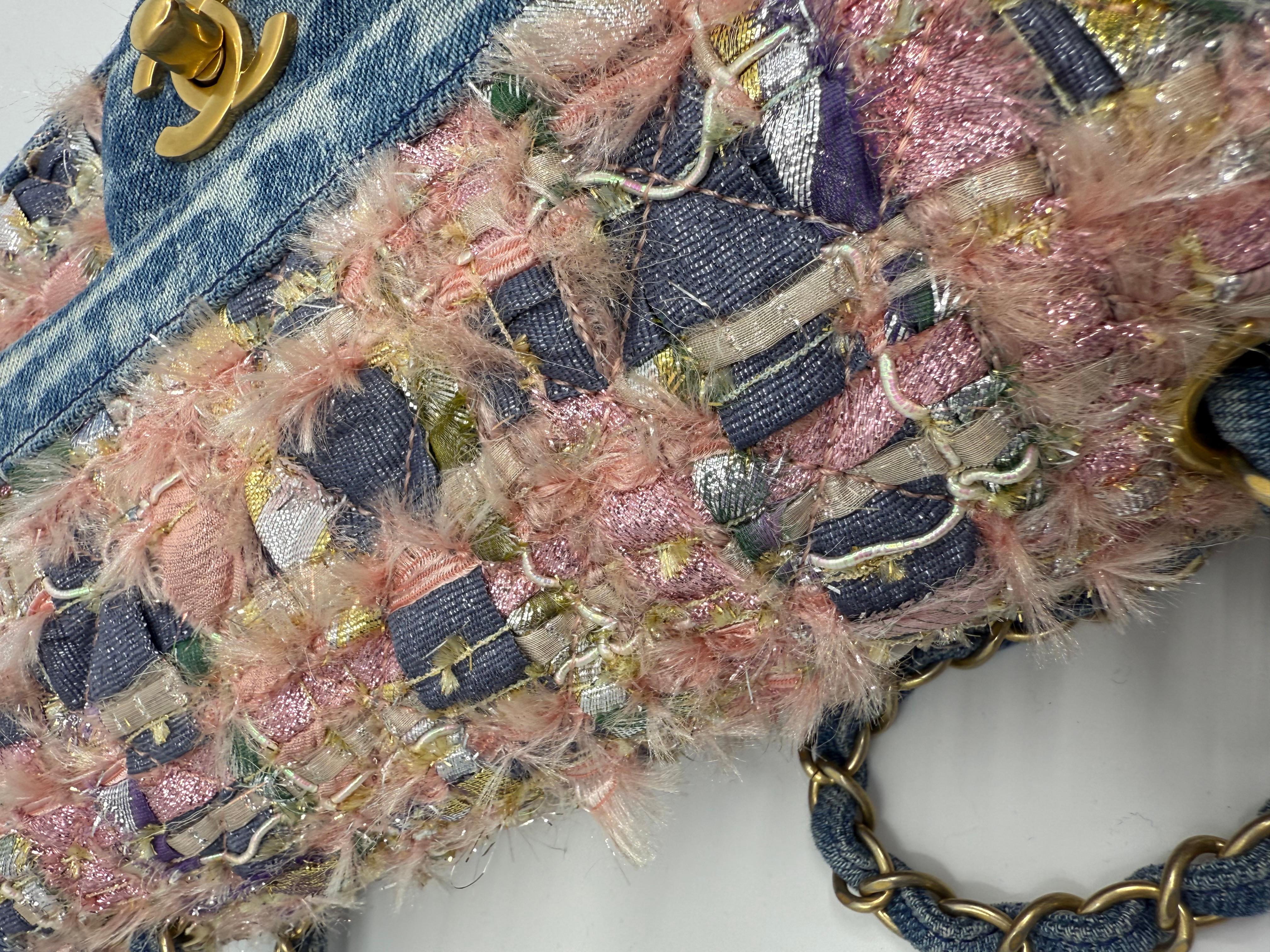 Chanel - Sac classique à double rabat en tweed rose - Sac à rabat moyen Pour femmes en vente