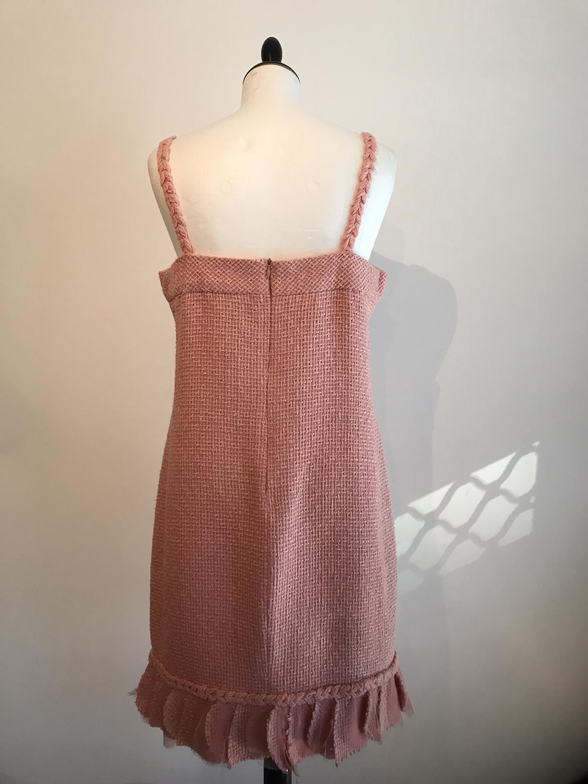 Brown Chanel Pink Tweed Dress and Short Jacket For Sale