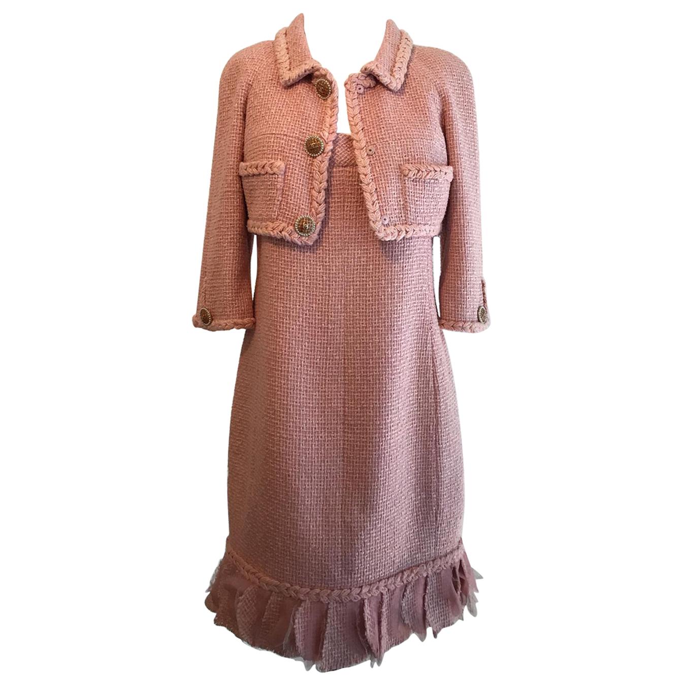 Chanel Pink Tweed Dress and Short Jacket For Sale