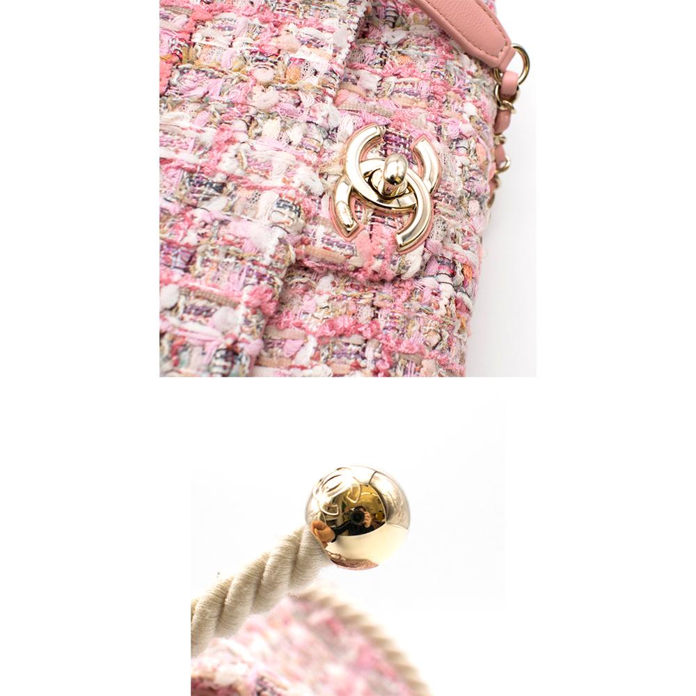 Chanel Pink Tweed Flap Bag With Large Pearl Handle - SS19 Collection	 2