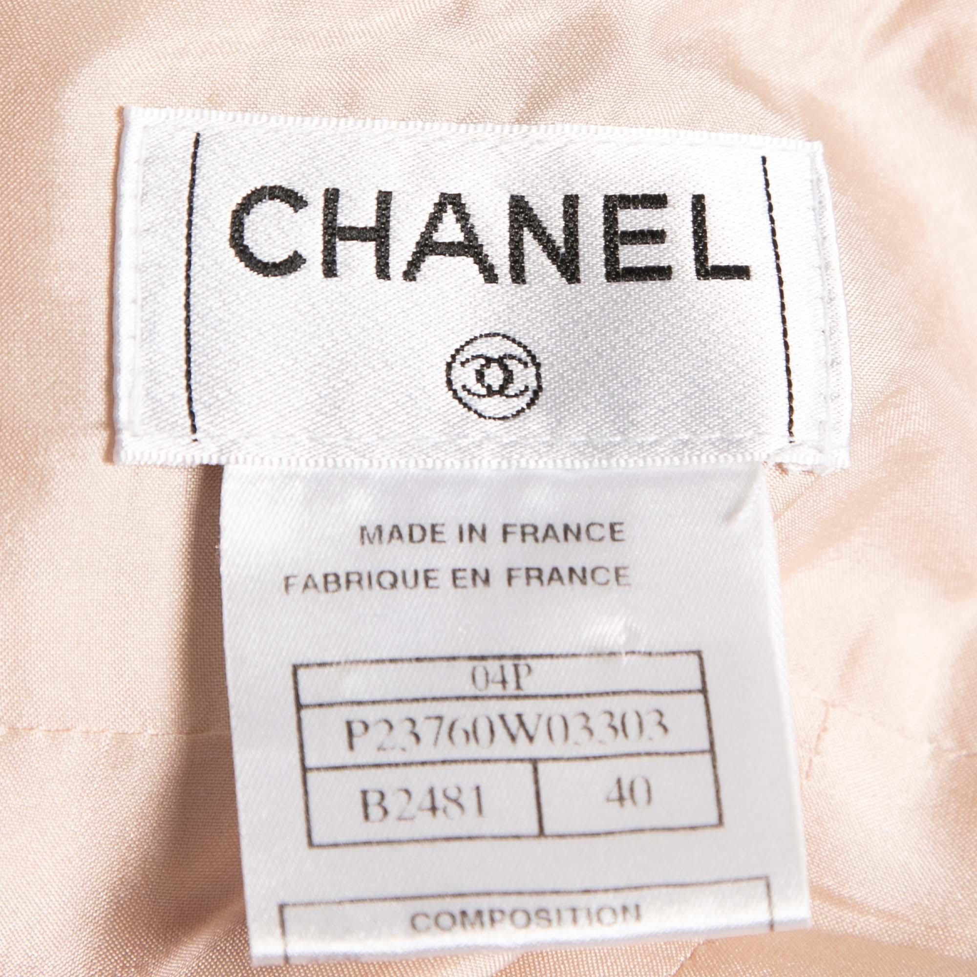 Beige Chanel Pink Tweed Fringe Trimmed Short Skirt M