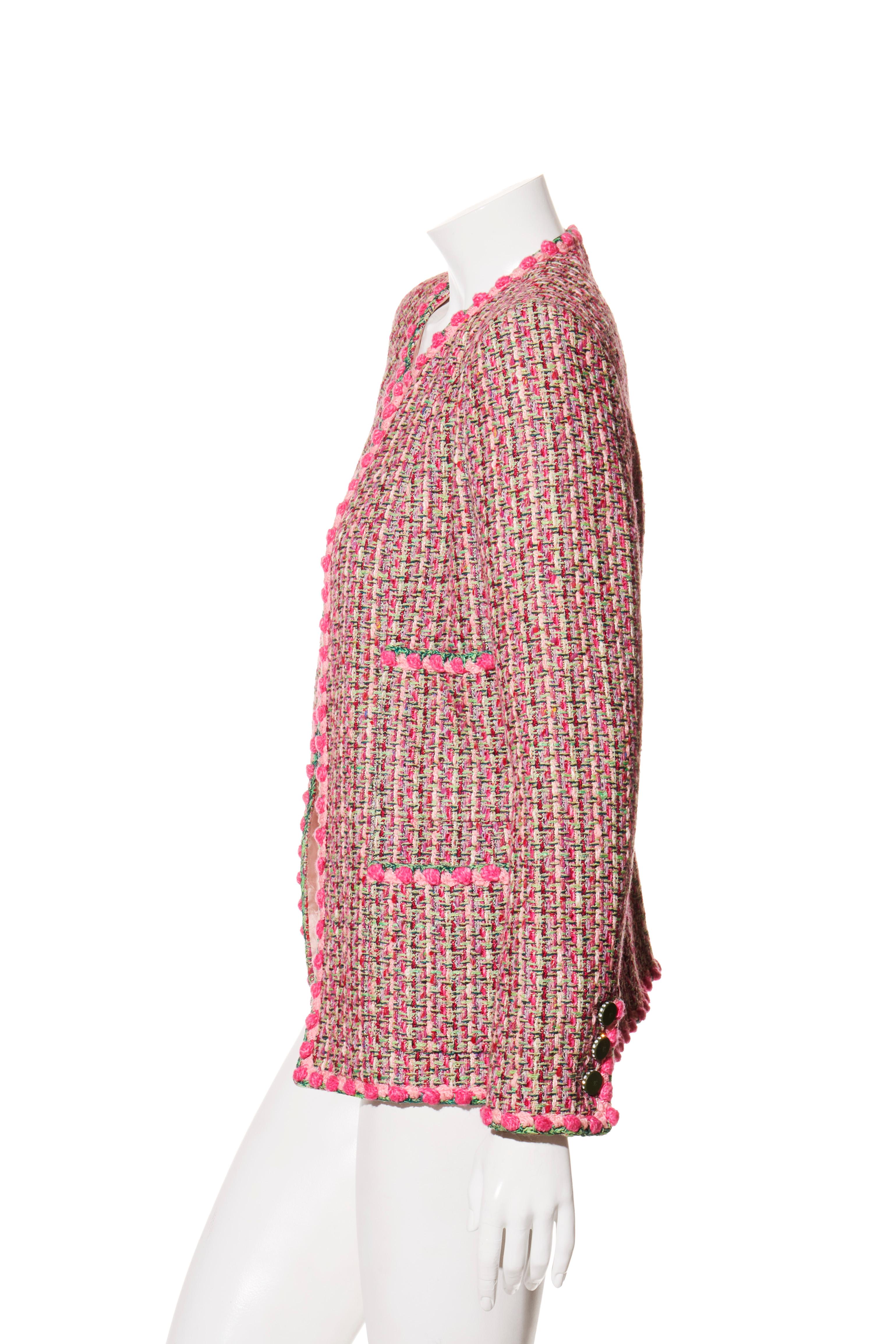 Chanel Chaqueta de tweed rosa 02P Colección Primavera 2002 Talla 40 (Karl Lagerfeld) Beige en venta