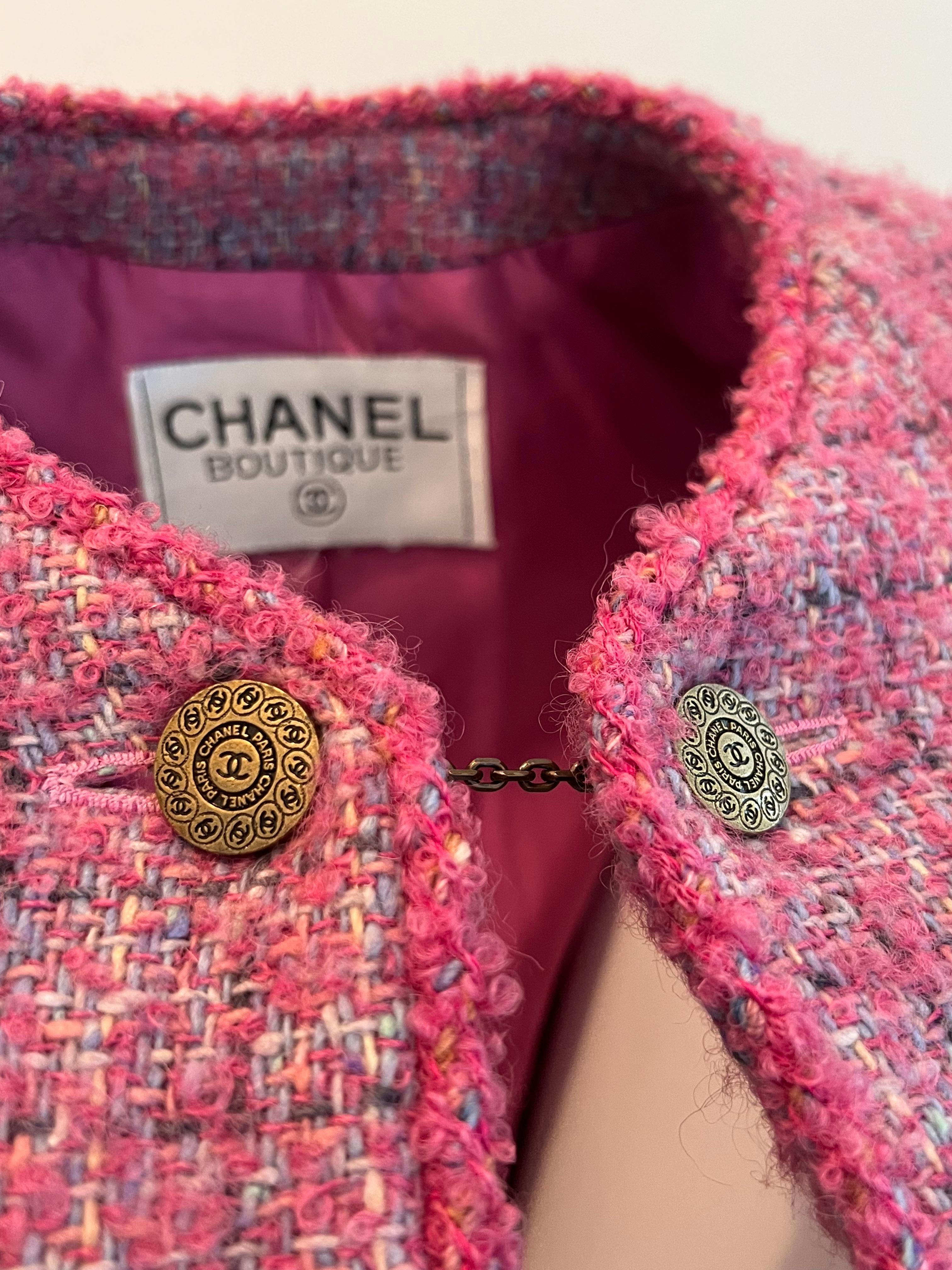 Women's or Men's Chanel Pink Tweed Jacket For Sale