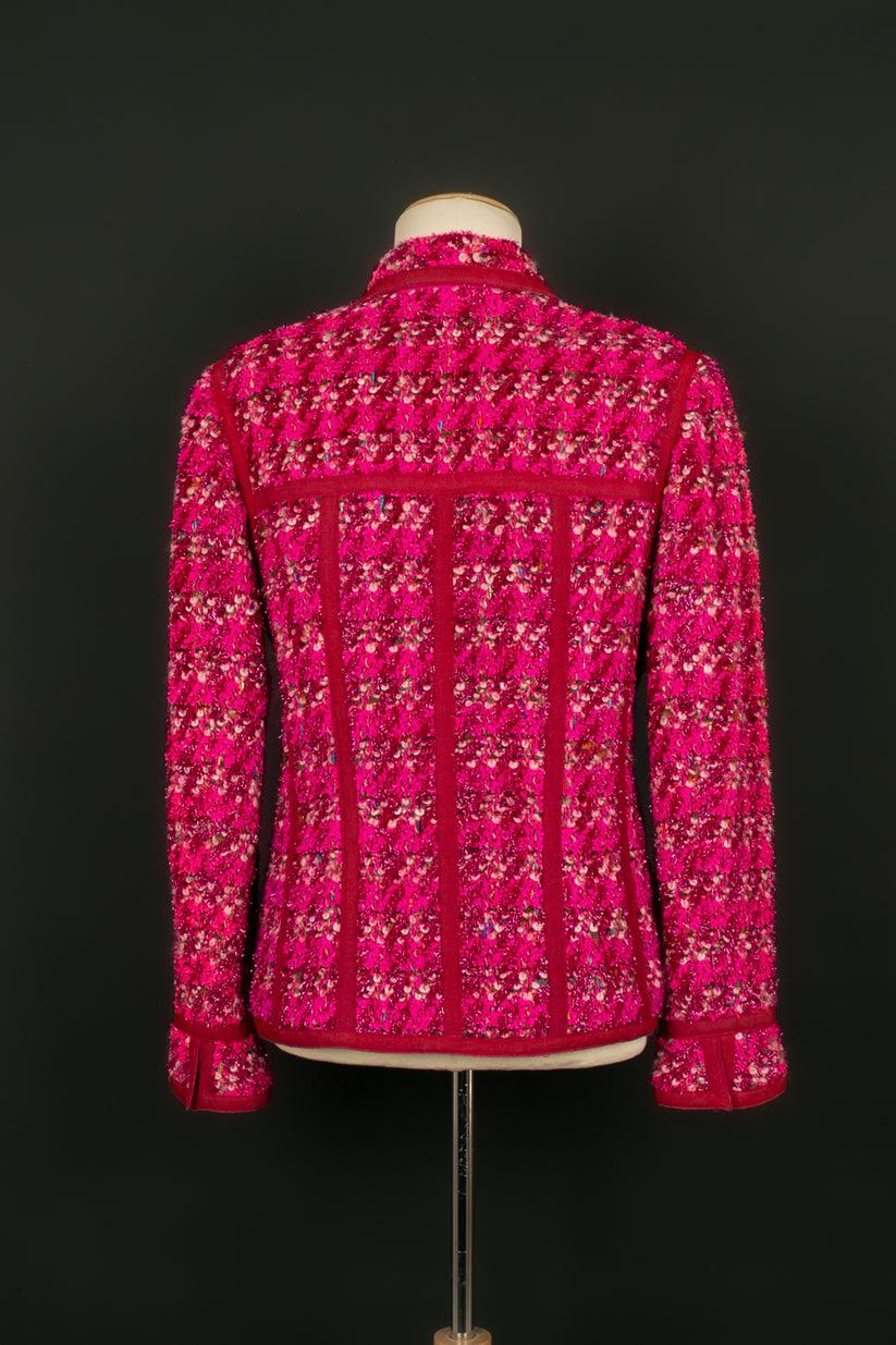 Veste Chanel en tweed rose ornée de tressures Bon état - En vente à SAINT-OUEN-SUR-SEINE, FR