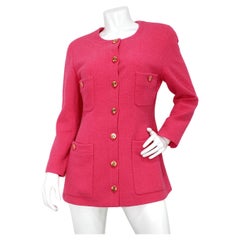 Chanel Pink Tweed Jacket With Gold-Tone Interlocking CC Buttons circa 1980s