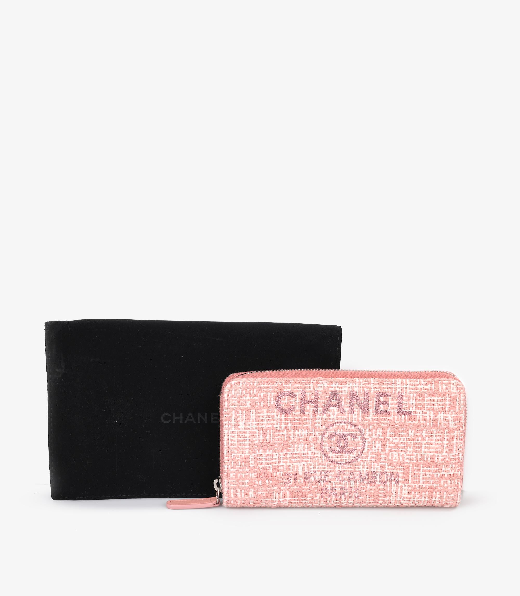 Chanel Pink Tweed & Lurex Deauville Long Zip Wallet For Sale 2