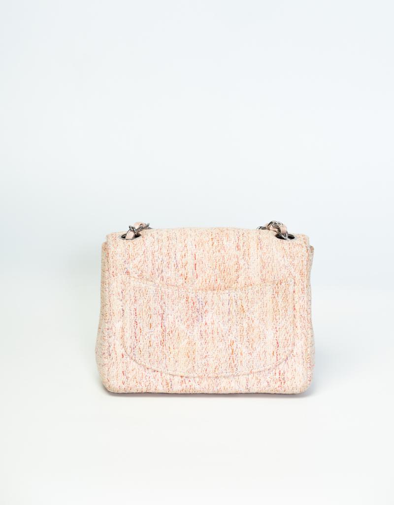 Mini bolso clásico con solapa Chanel Vintage Pink Tweed Square en Bueno Estado en Montreal, Quebec
