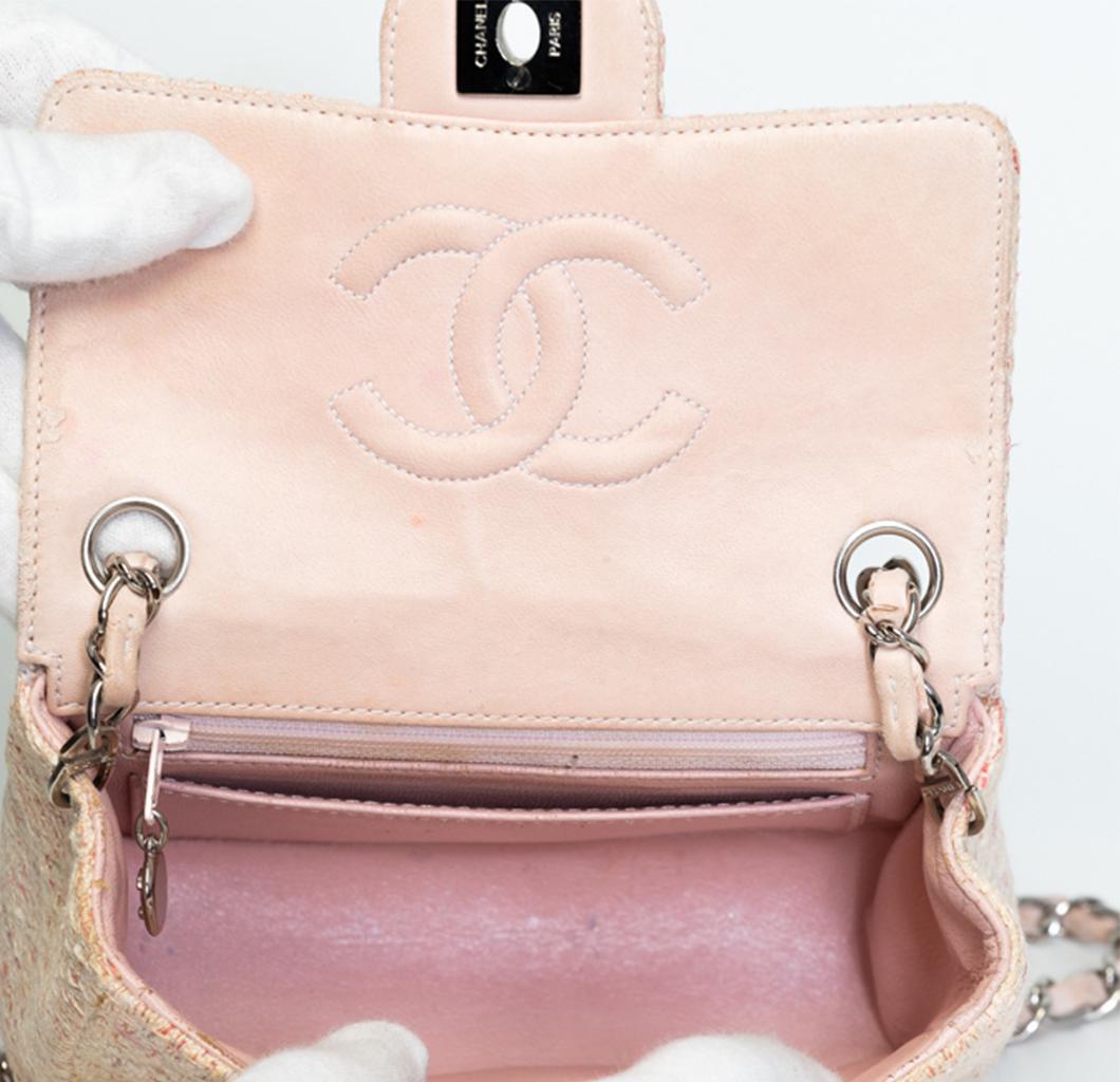 Beige Chanel Vintage Pink Tweed Square Mini Classic Flap Bag