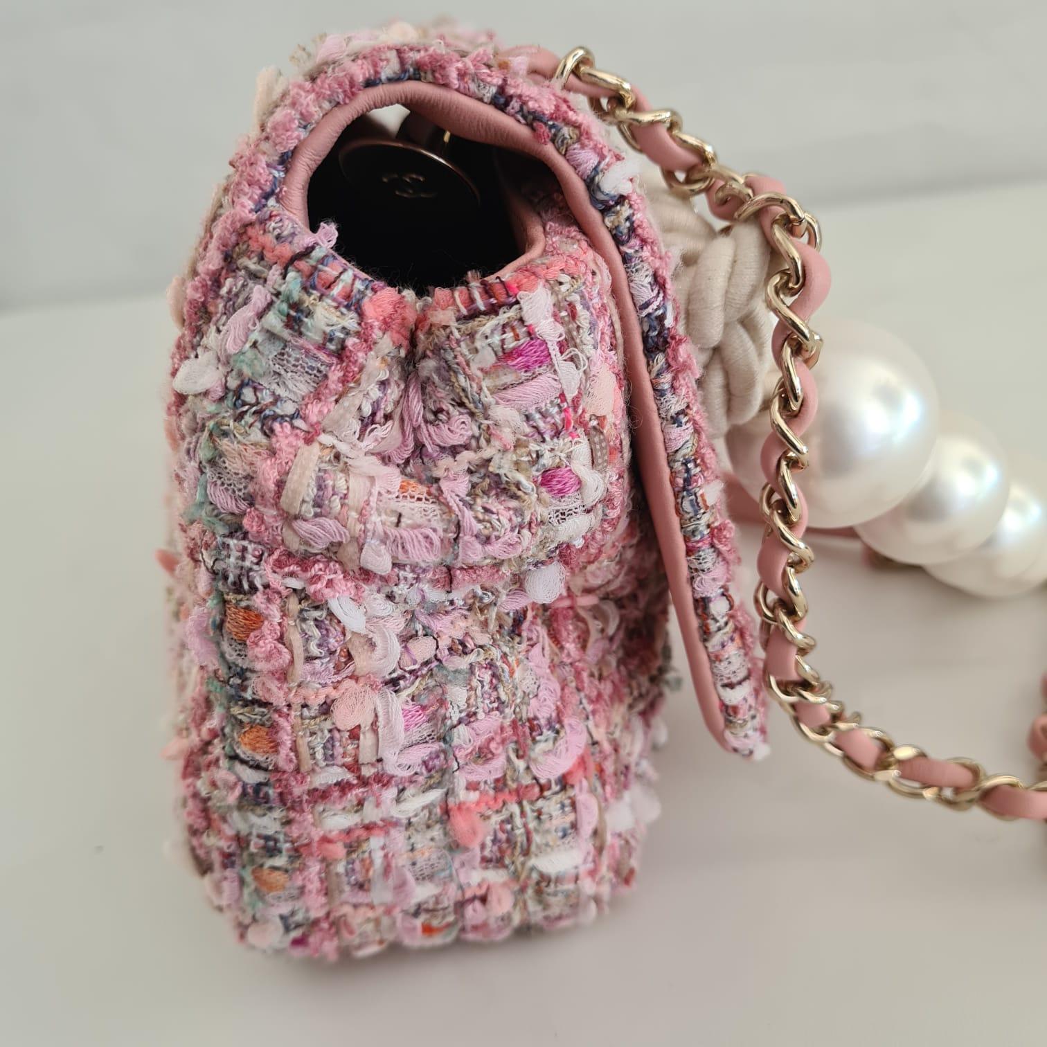 Chanel Pink Tweed Pearl Handle By The Sea Medium Flap Bag 6