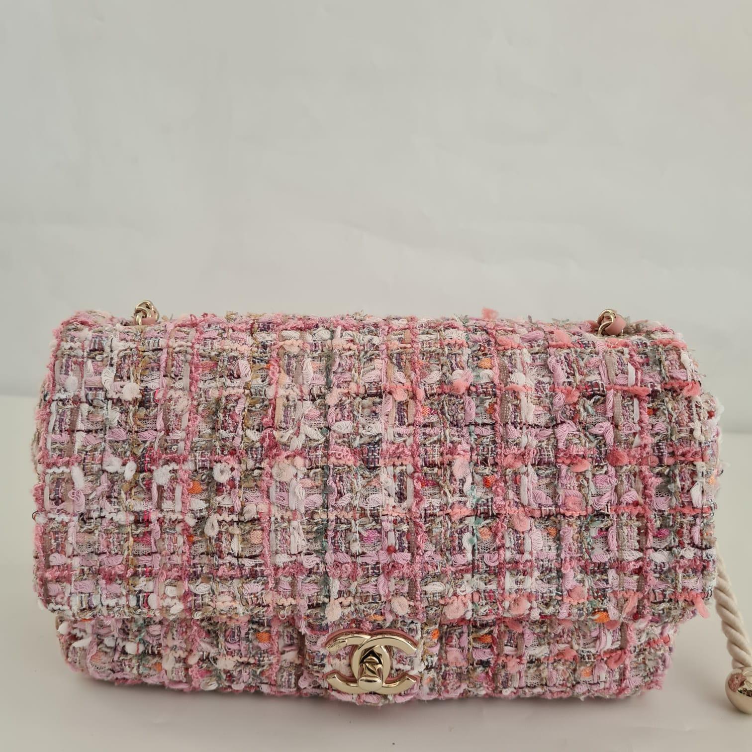 Chanel Pink Tweed Pearl Handle By The Sea Medium Flap Bag 7