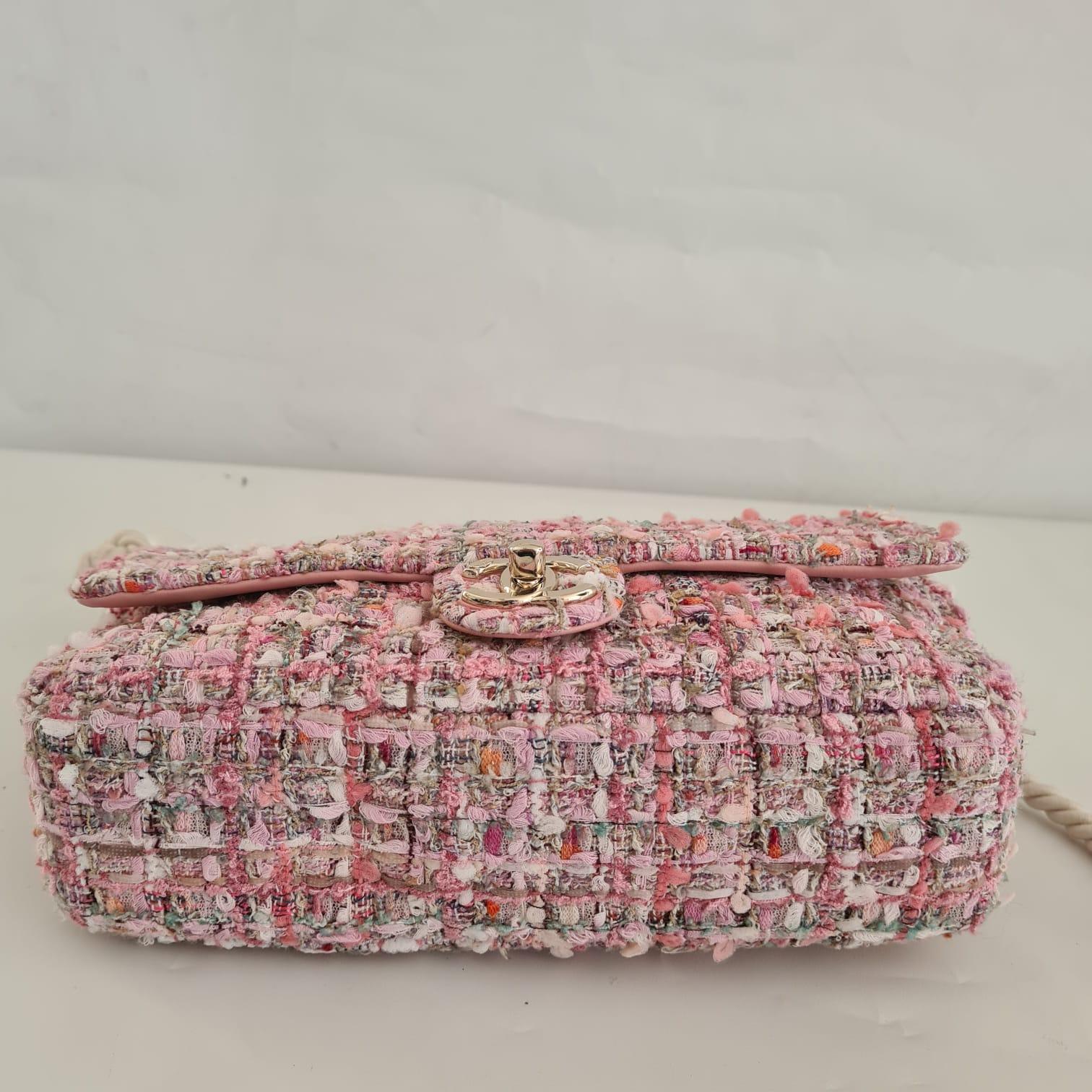 Chanel Pink Tweed Pearl Handle By The Sea Medium Flap Bag 8
