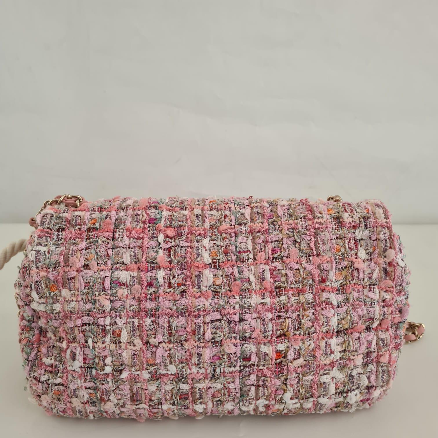 Chanel Pink Tweed Pearl Handle By The Sea Medium Flap Bag 9
