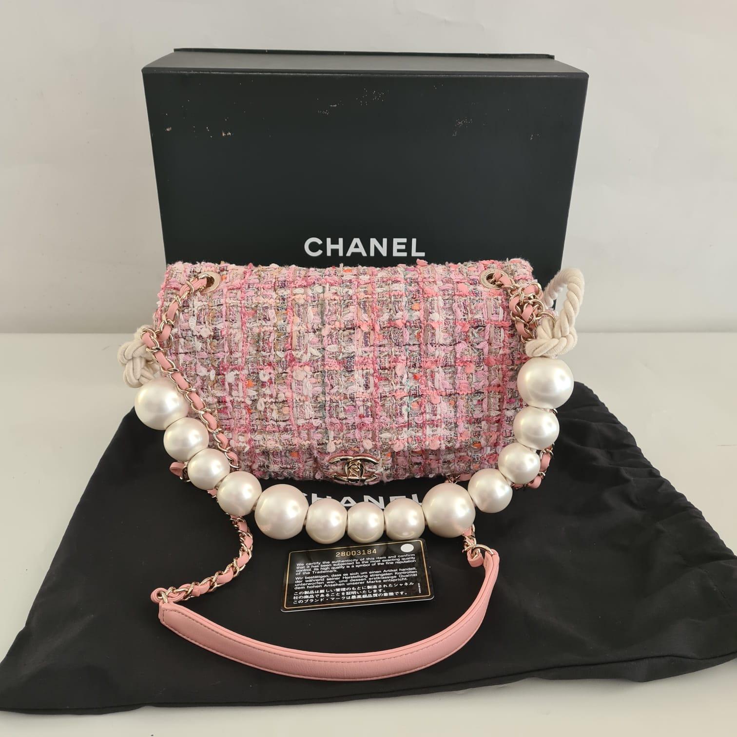 Chanel Pink Tweed Pearl Handle By The Sea Medium Flap Bag 10