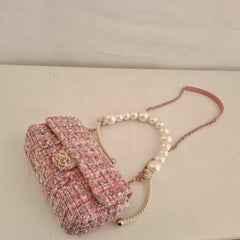 Chanel Pink Tweed Pearl Handle By The Sea Medium Flap Bag