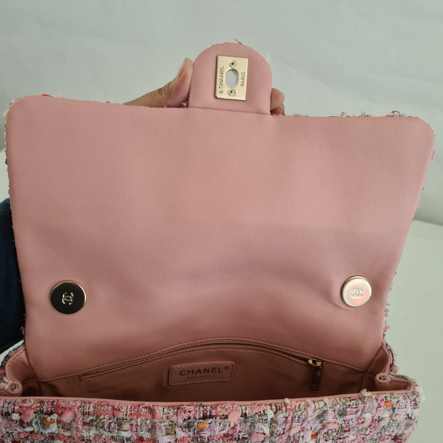 Chanel Pink Tweed Pearl Handle By The Sea Medium Flap Bag 1