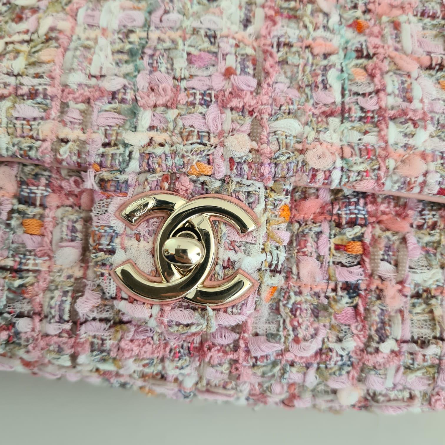 Chanel Pink Tweed Pearl Handle By The Sea Medium Flap Bag 3