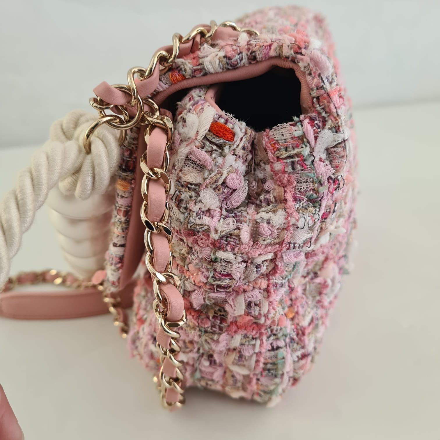 Chanel Pink Tweed Pearl Handle By The Sea Medium Flap Bag 4