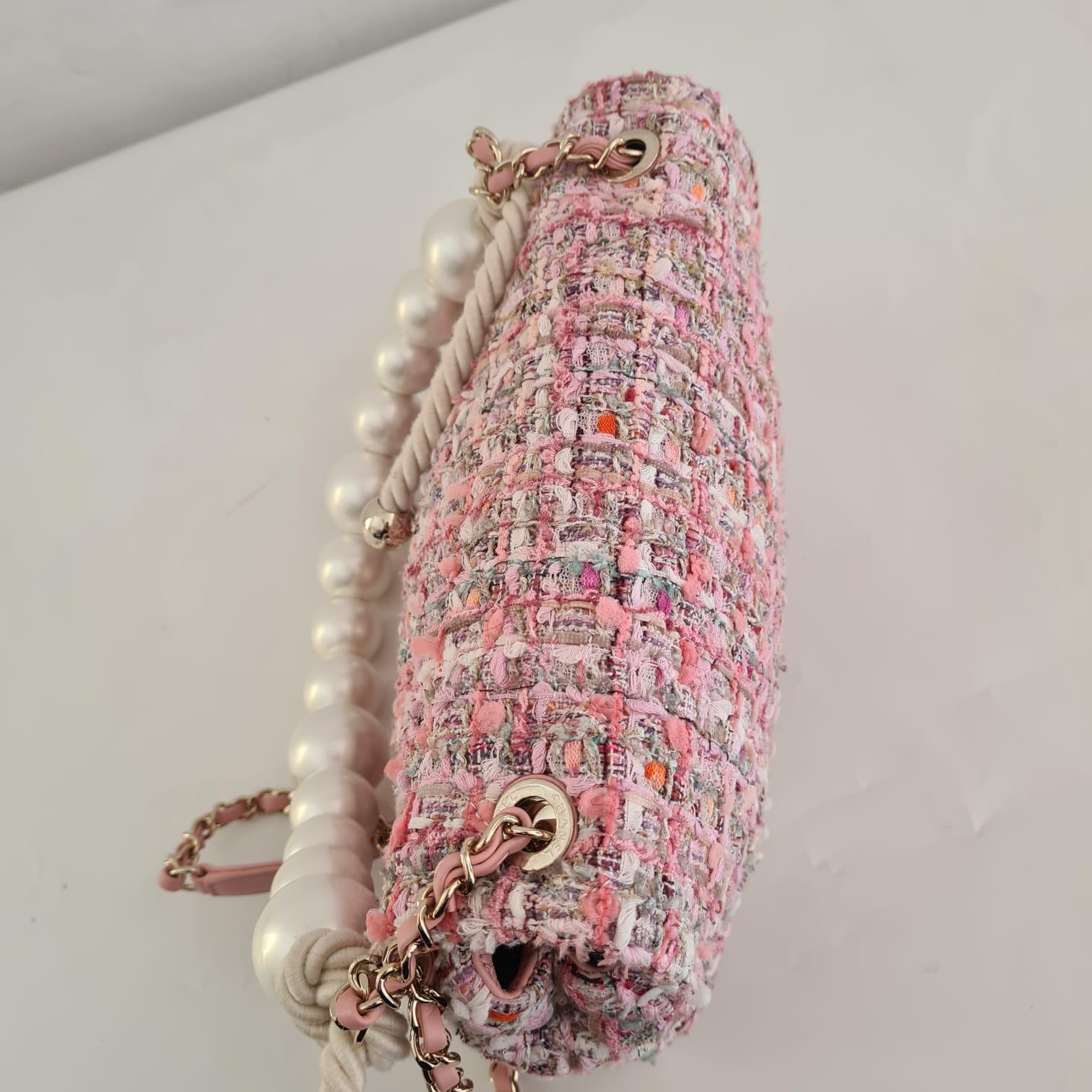 Chanel Pink Tweed Pearl Handle By The Sea Medium Flap Bag 5