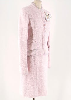 Chanel Pink Tweed Skirt Suit W/ Ice Cream Print Trim & Camellia SIZE FR 38
