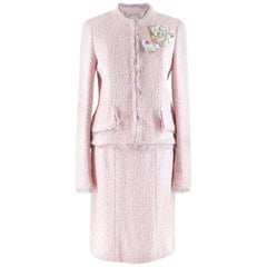 Chanel Pink Tweed Skirt Suit W/ Ice Cream Print Trim & Camellia SIZE FR 38