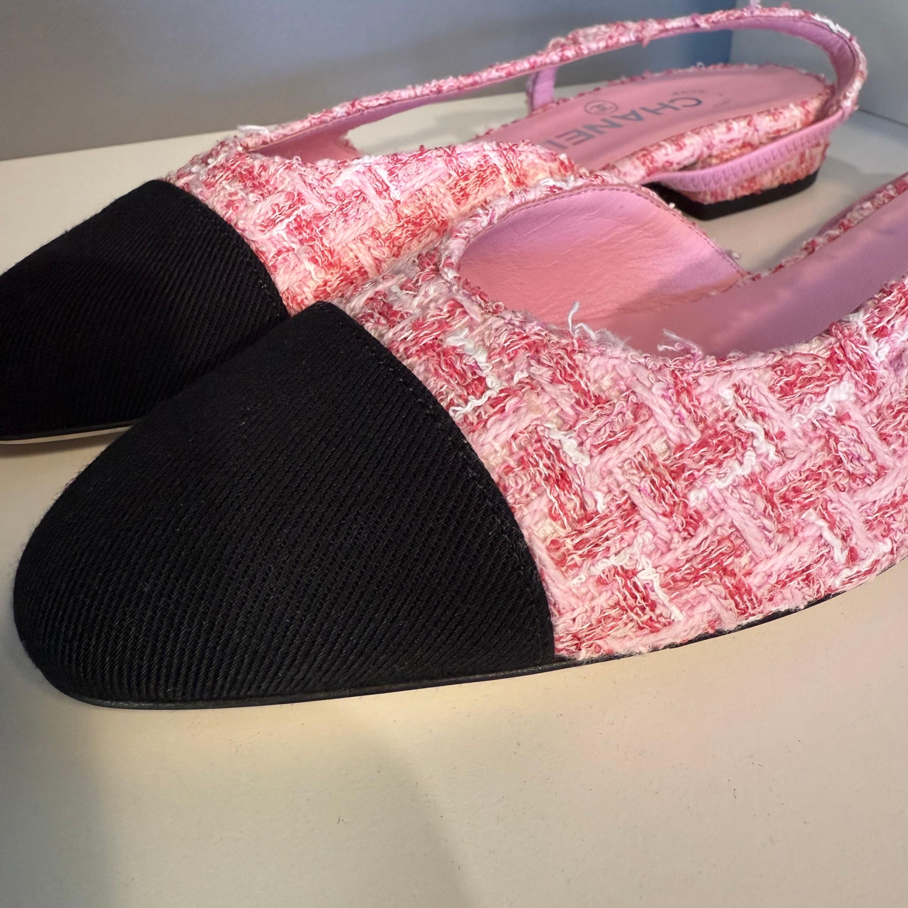 Rose Chanel - Chaussures à talons compensés en tweed rose - Taille 37 en vente