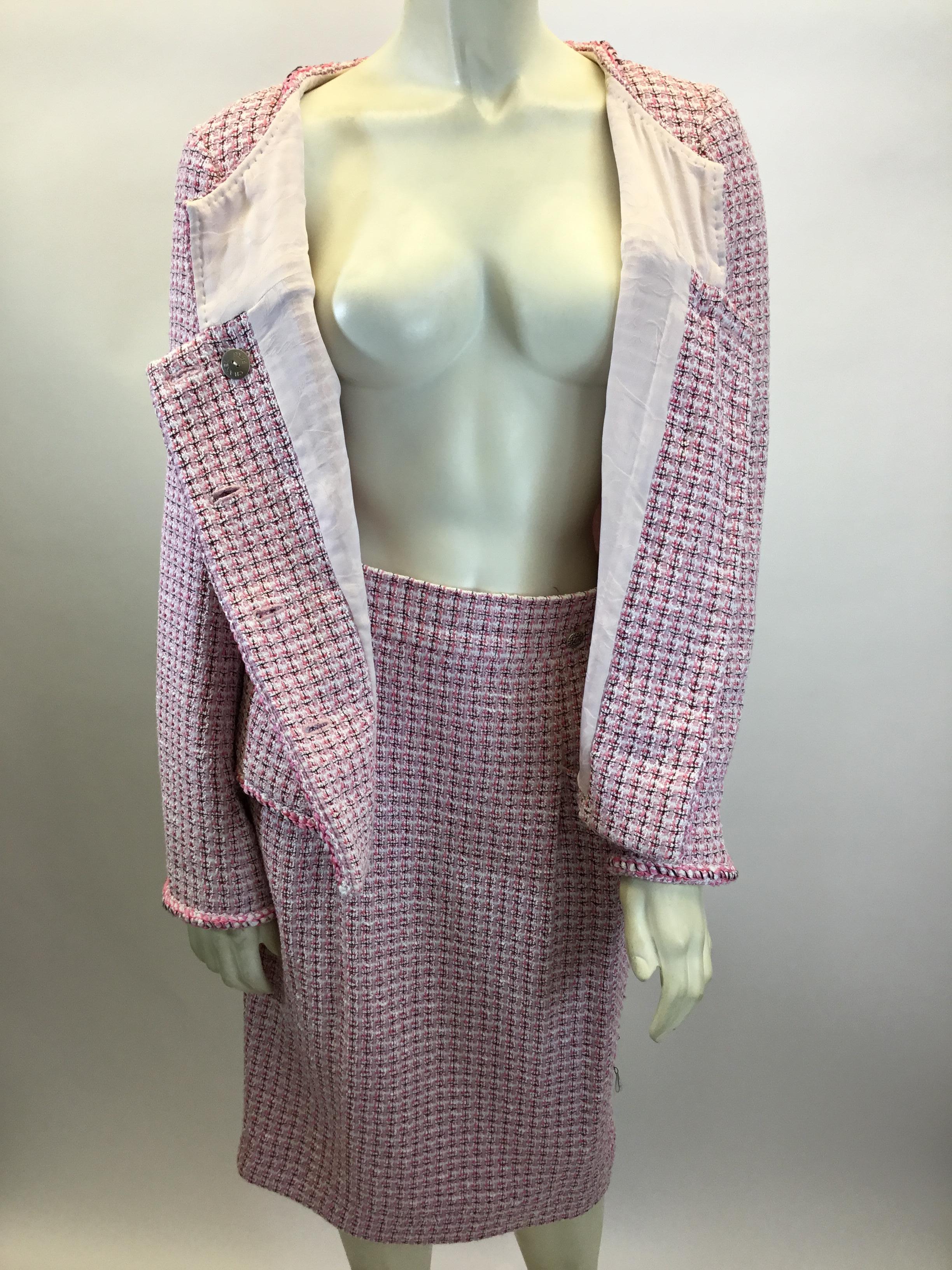 Chanel Pink Tweed Two Piece Skirt Set In Good Condition In Narberth, PA