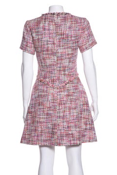 CHANEL  Pink Tweed V-Neck & Fringe Detail Dress SZ 34