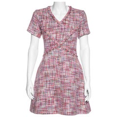 CHANEL  Pink Tweed V-Neck & Fringe Detail Dress SZ 34