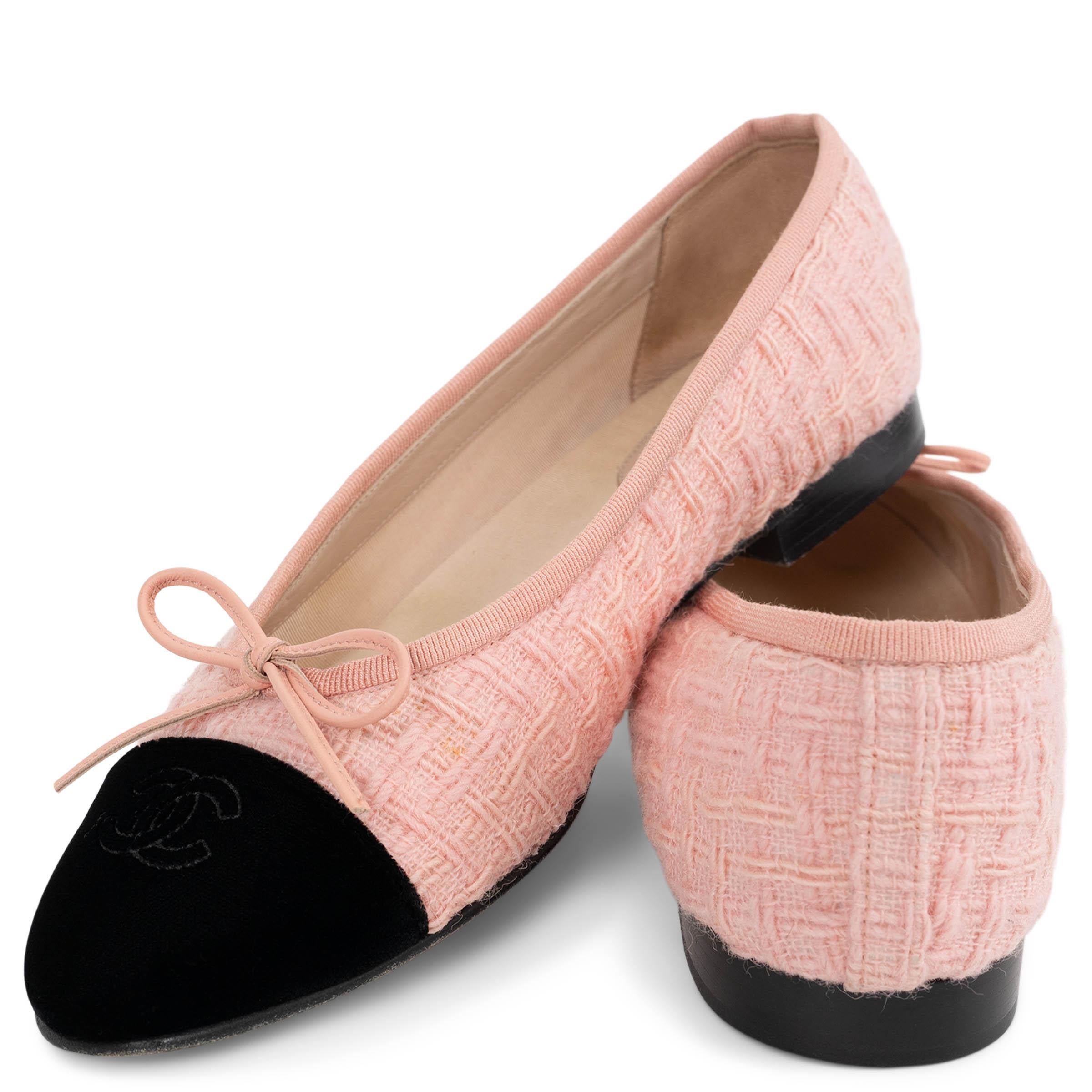 Chanel rosa TWEED & VELVET CLASSIC BALLET Flats Shoes 38.5 fit 38 in vendita 1