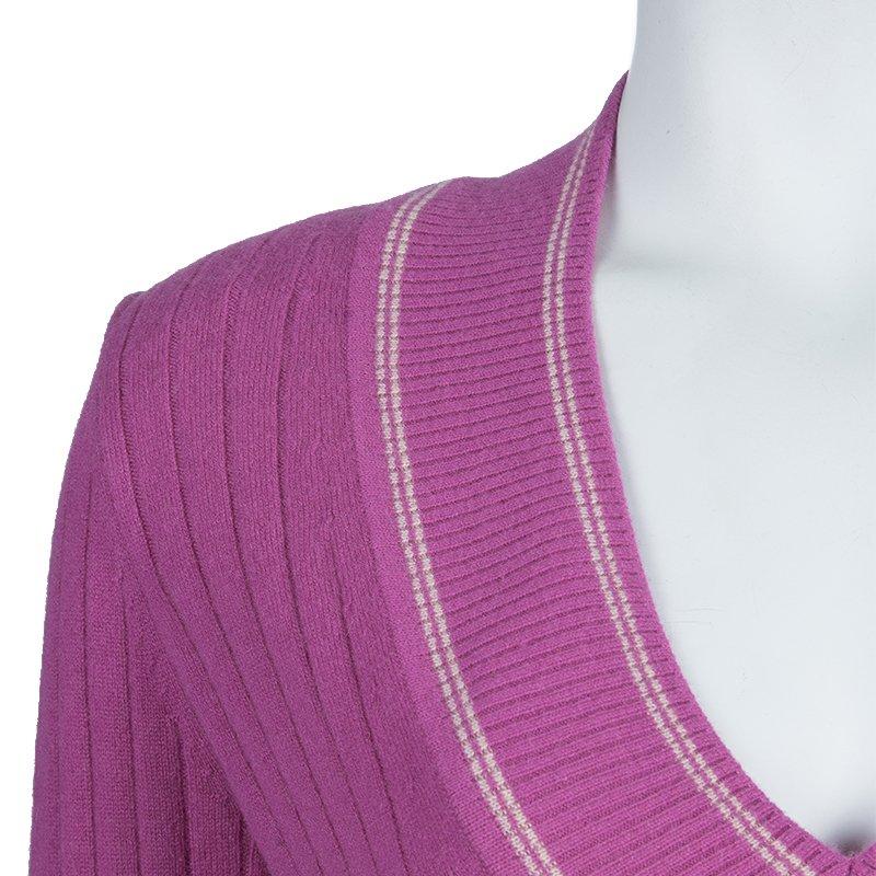 Chanel Pink V Neck Cashmere Sweater XS 1