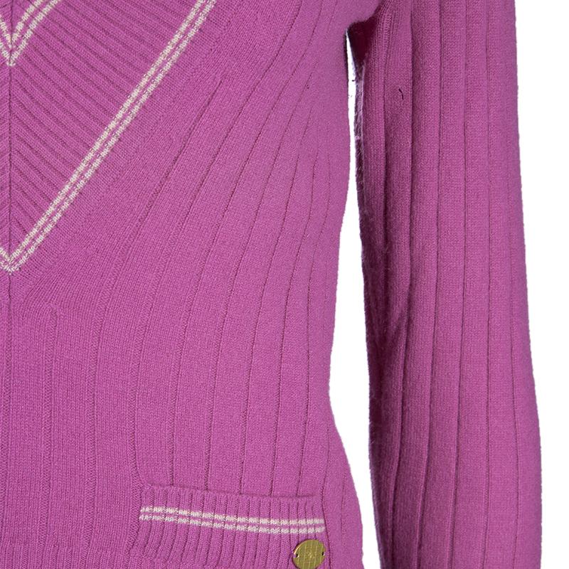 Chanel Pink V Neck Cashmere Sweater XS 3
