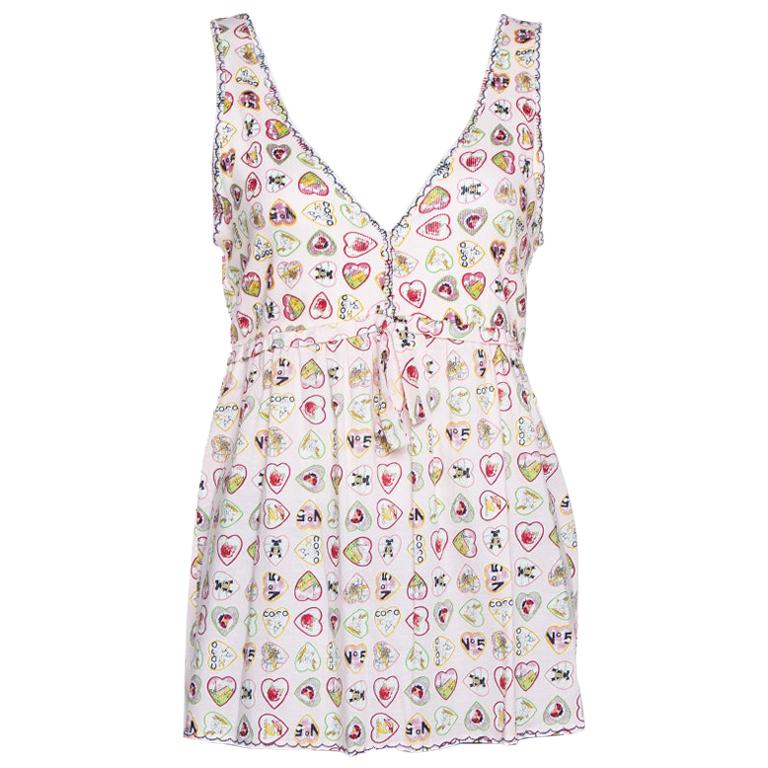 Chanel Pink Valentine Print Ribbed Cotton Sleeveless Top L at 1stDibs