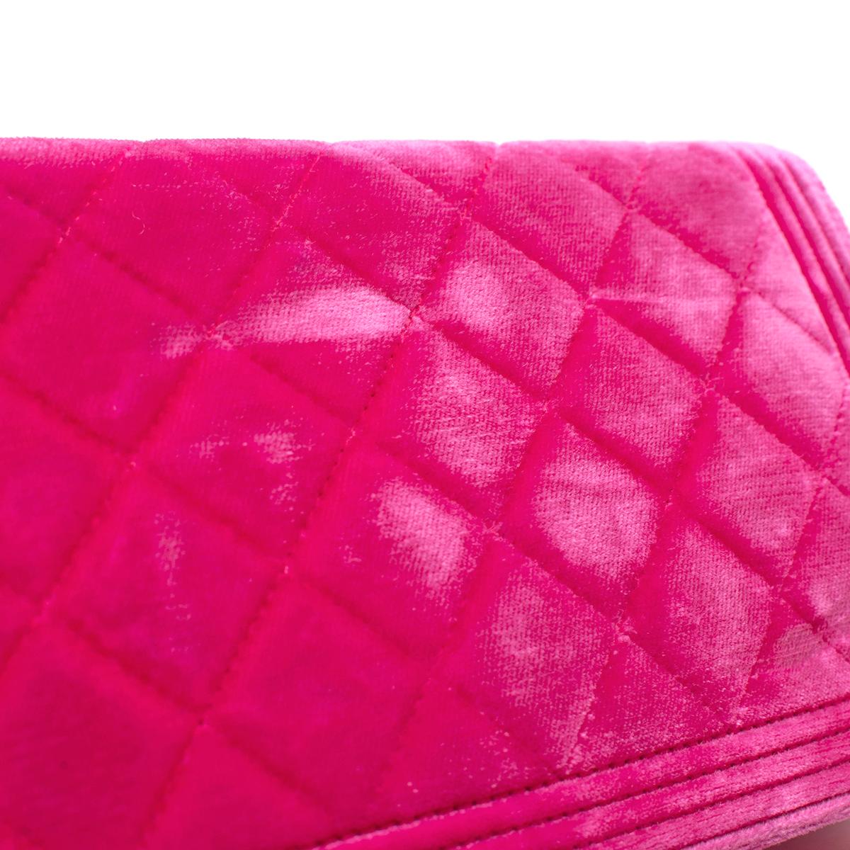 Chanel Pink Velvet Boy Wallet On Chain For Sale 2