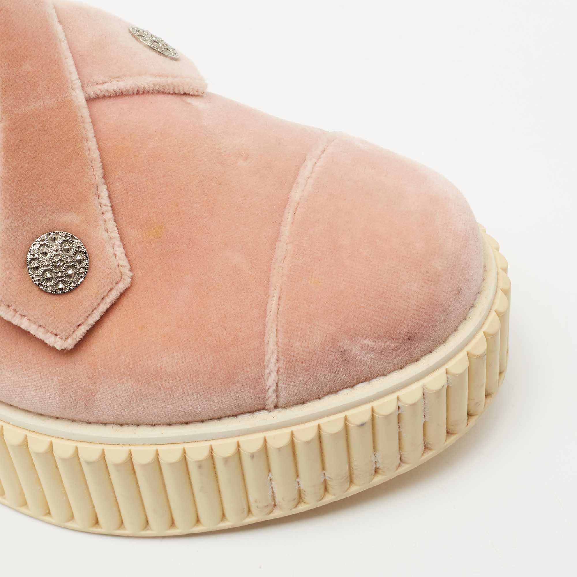 Women's Chanel Pink Velvet Platform Sneakers Size 37