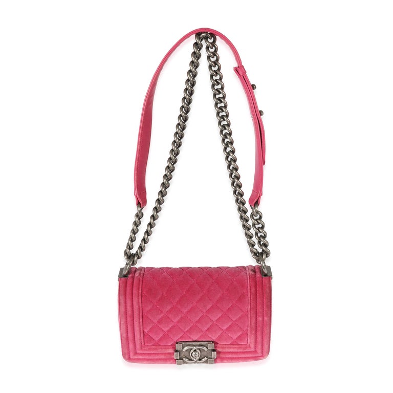 Chanel Pink Velvet Small Boy Bag For Sale at 1stDibs
