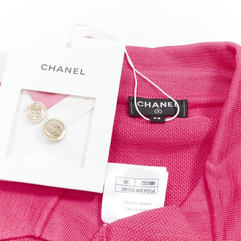 CHANEL pink viscose knit gold CC button embroidery anglais polo dress FR38 M For Sale 4