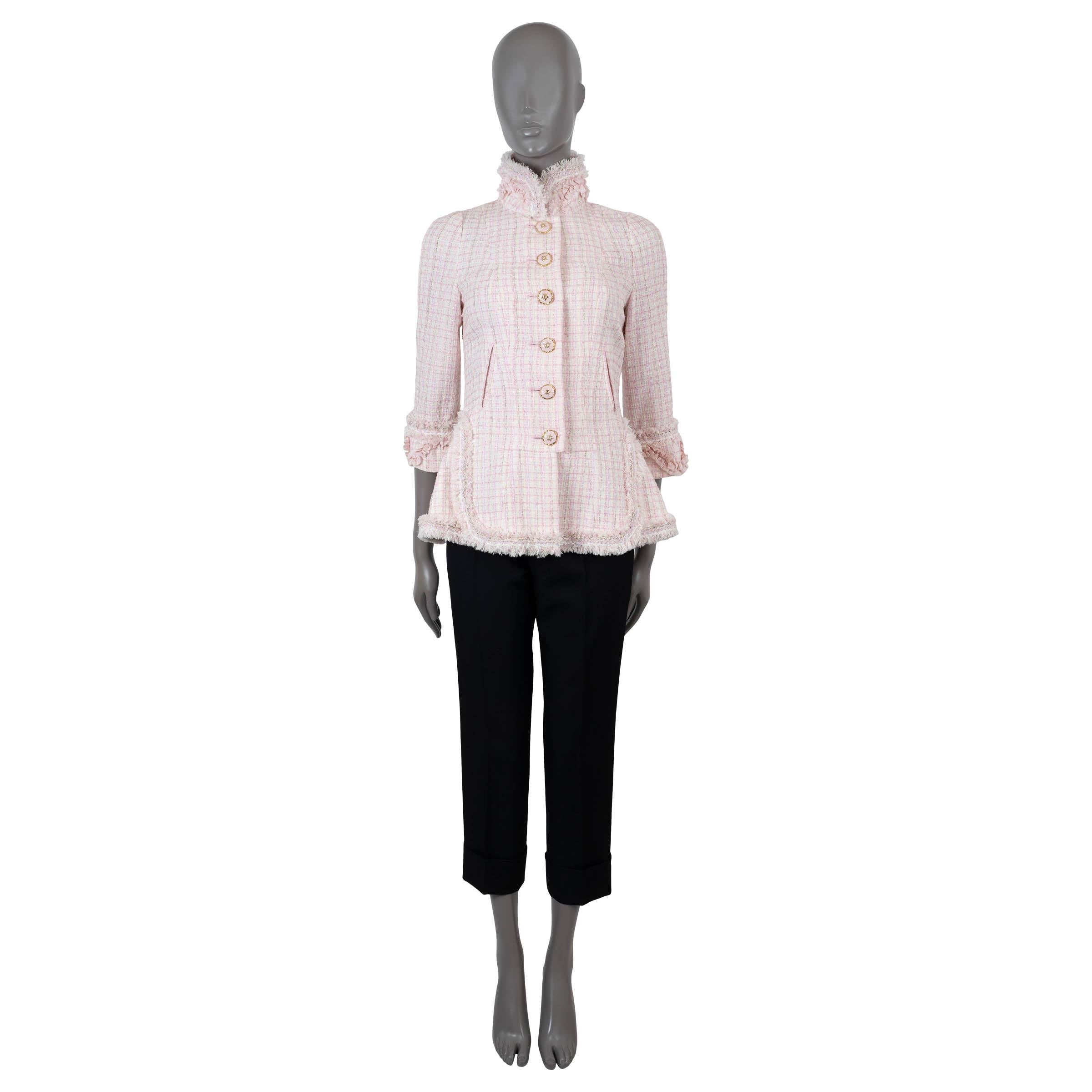 Women's CHANEL pink & white 2013 13C VERSAILLES FRINGE TRIM TWEED Jacket 38 S For Sale