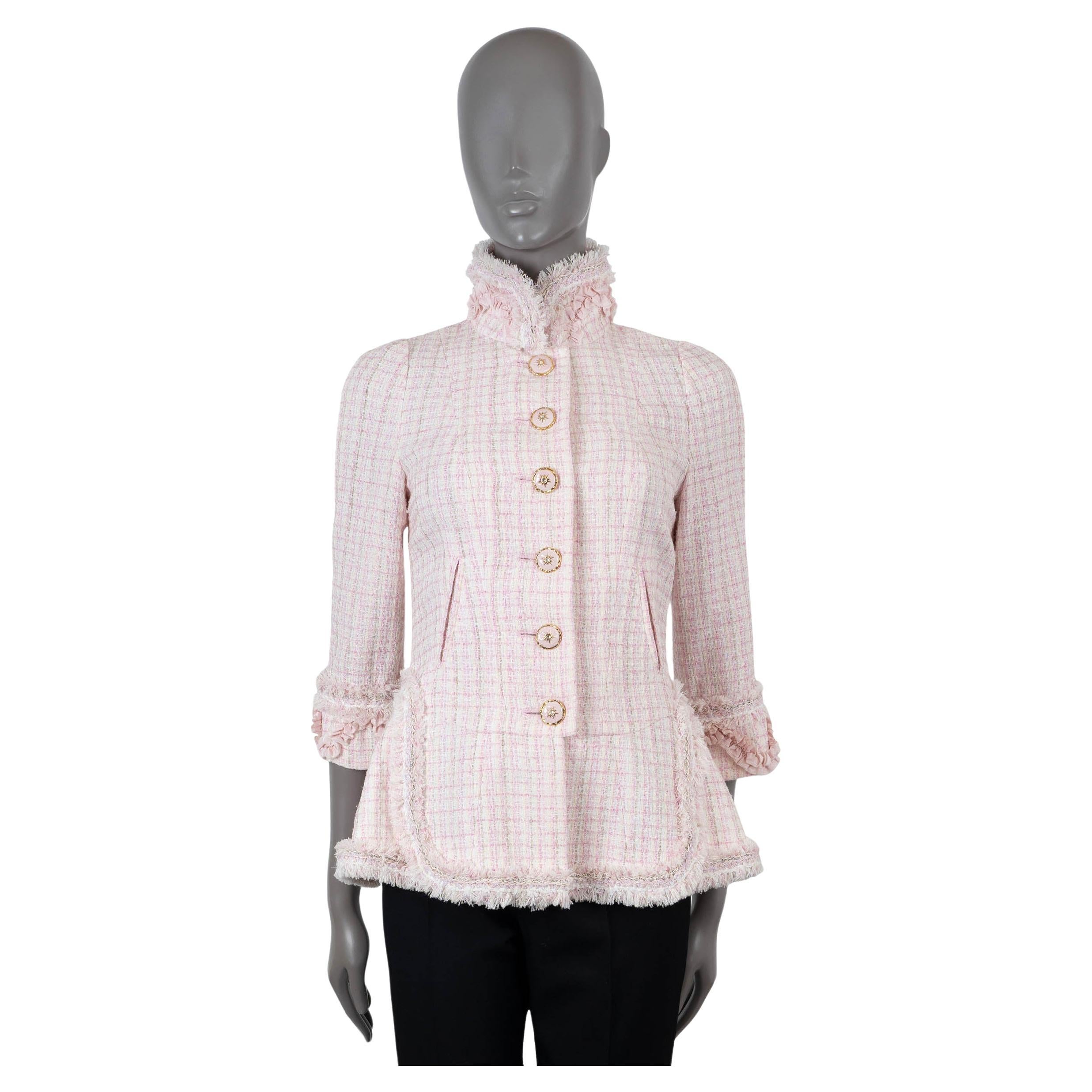 CHANEL pink & white 2013 13C VERSAILLES FRINGE TRIM TWEED Jacket 38 S For Sale