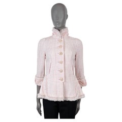 CHANEL pink & white 2013 13C VERSAILLES FRINGE TRIM TWEED Jacket 38 S