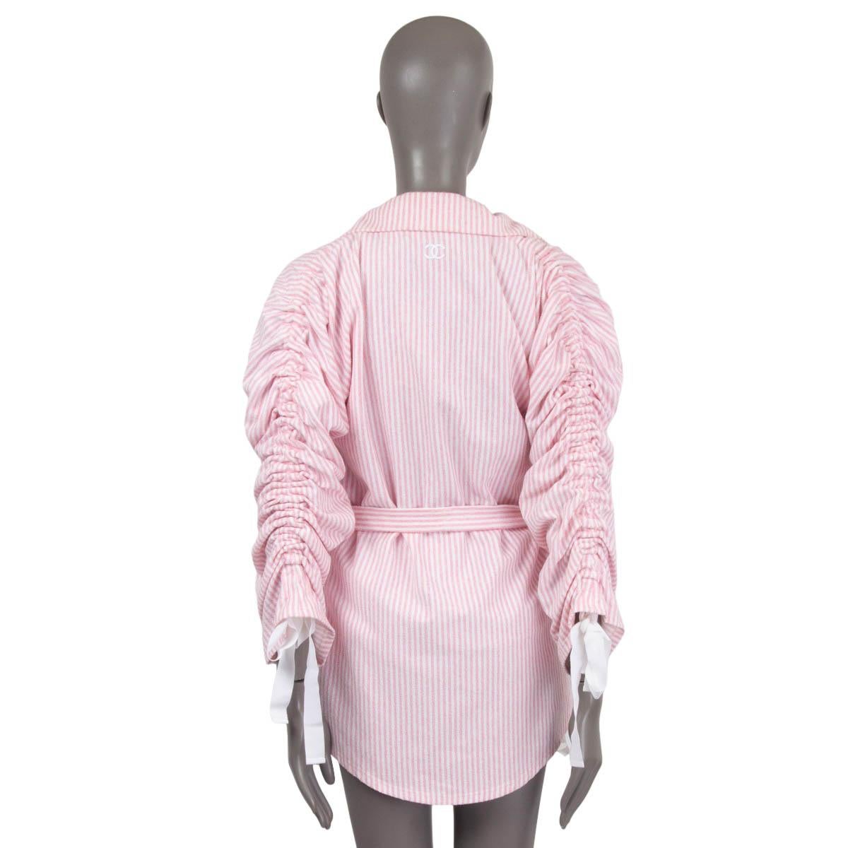 CHANEL pink & white 2019 19C LA PAUSA STRIPED TERRYCLOTH Jacket 40 M For Sale 1