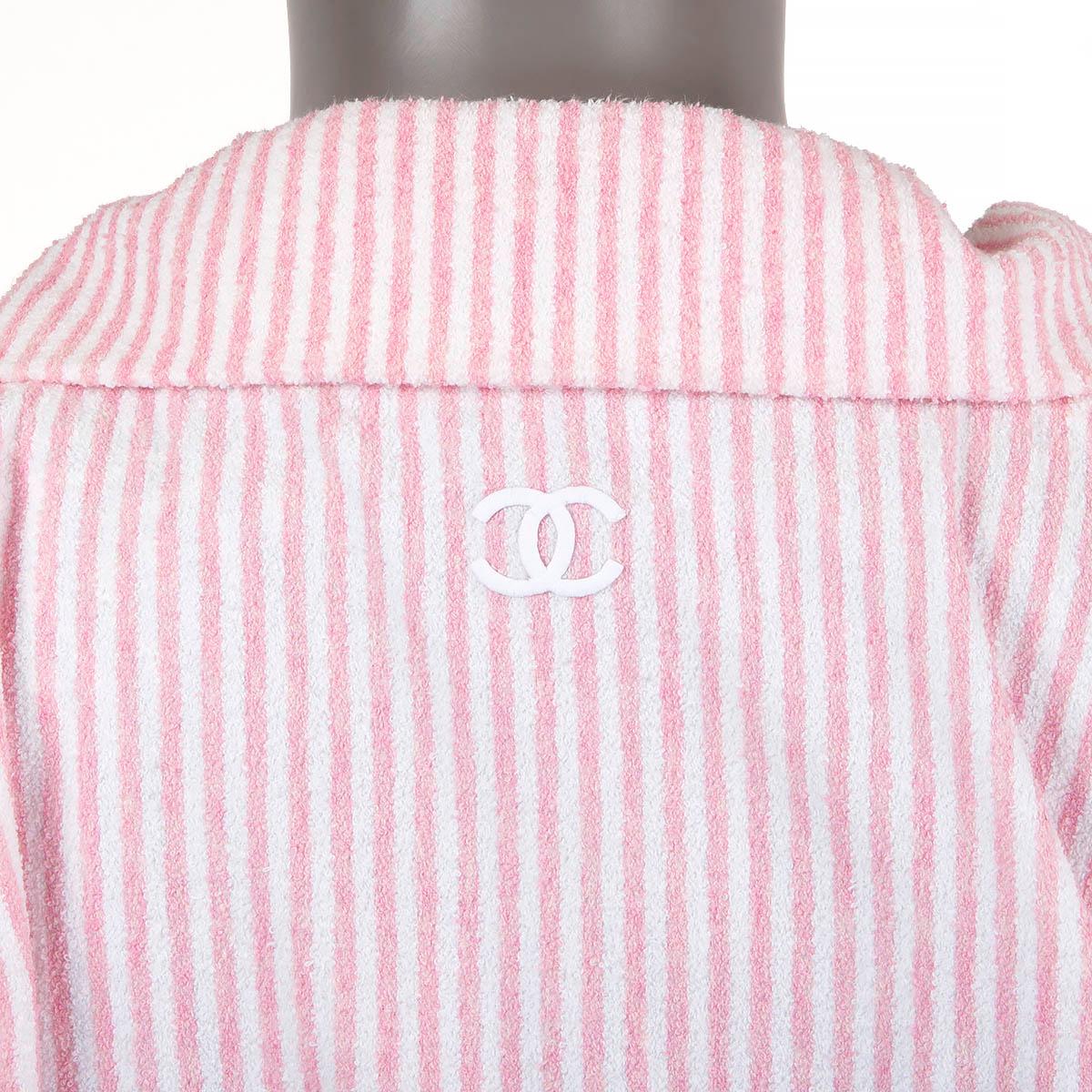 CHANEL pink & white 2019 19C LA PAUSA STRIPED TERRYCLOTH Jacket 40 M For Sale 3