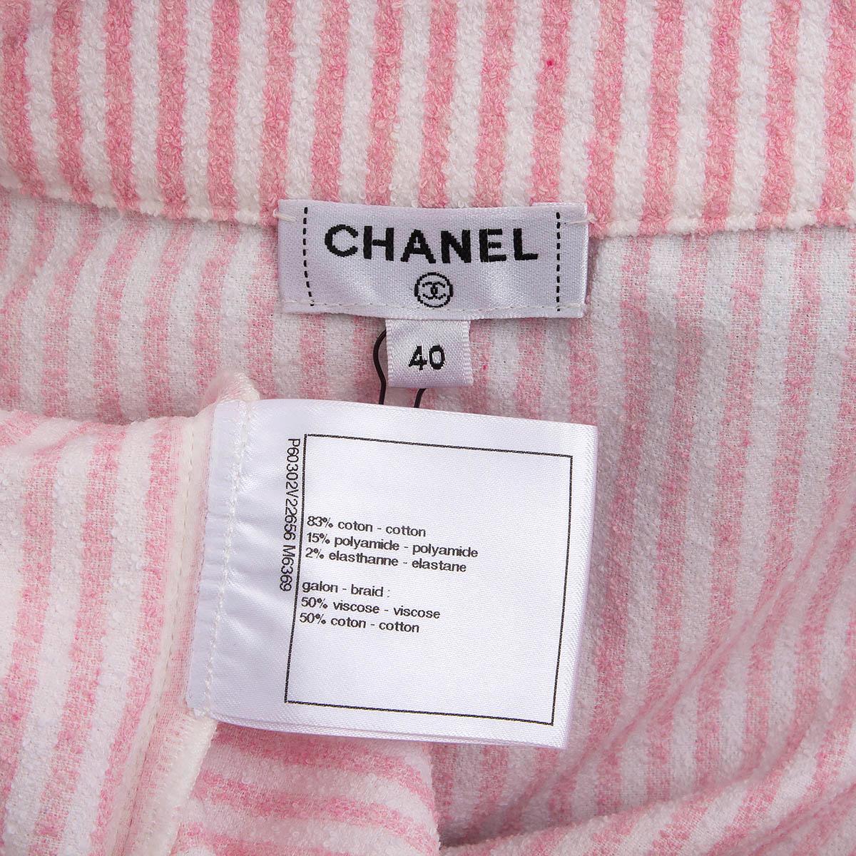 CHANEL pink & white 2019 19C LA PAUSA STRIPED TERRYCLOTH Jacket 40 M For Sale 4