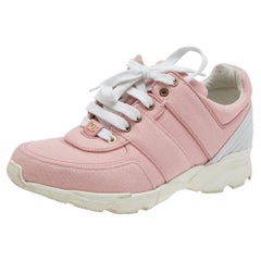 Chanel Pink/White Canvas And Leather CC Low Top Sneakers Size 38