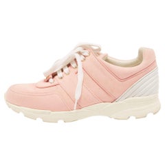 Chanel Pink/White Canvas and Leather CC Low Top Sneakers Size 40